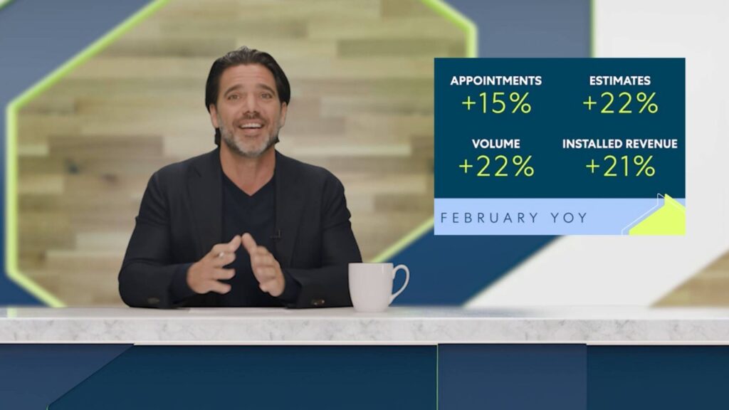 CEO shares business performance and news on virtual company-wide meeting.