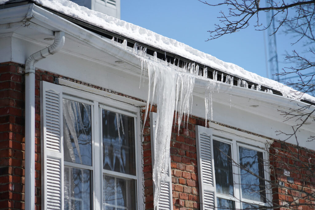 A home with damage caused by ice dams