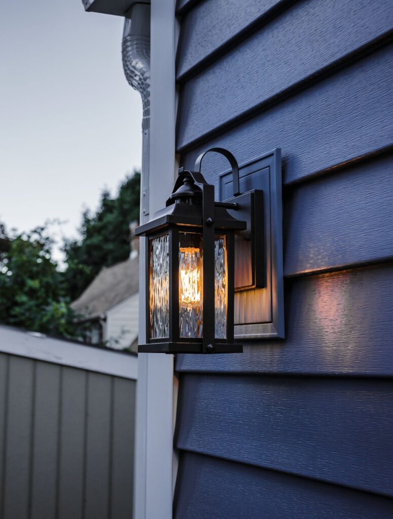 POWER siding complimented with a sconce.