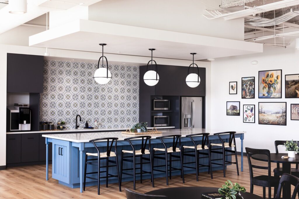 Kitchen space of POWER's Columbus office.